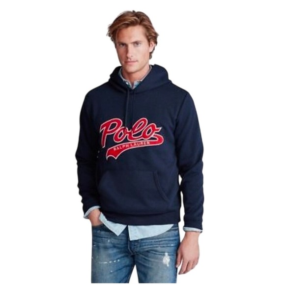 Polo Ralph Lauren Mens XL Aviator Navy Blue Script Logo Pullover Hoodie NWT